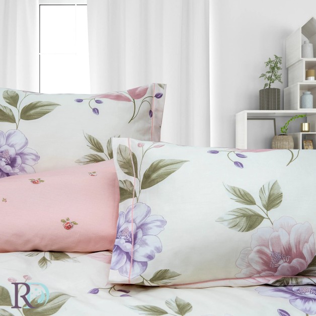 Daria pamut ágynemű rózsaszín virágmintával, drapériával és cipzárral